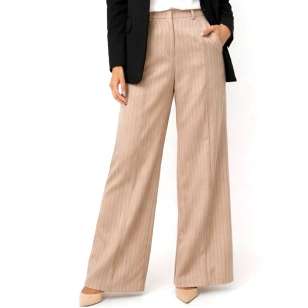 Topshop Champagne Pin Stripe Wide Leg Silky Satin Pants